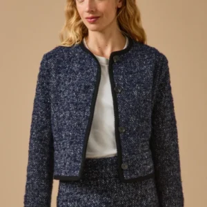 Damenjacke ohne Kragen aus Tweed