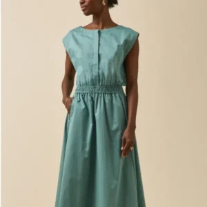 Langes Damen-Festkleid aus satinierter Popeline