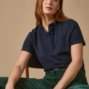 Damen-Poloshirt mit Volants am Kragen