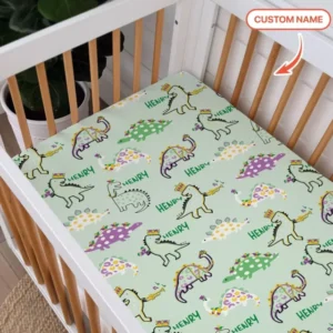 Custom Name Mardi Gras Saurus Bamboo Fitted Crib Sheet