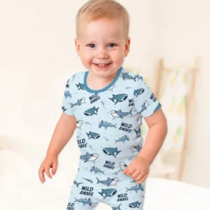Wide Awake Matching Daddy & Me Bamboo Two Piece Short Sleeve Shorts Pajama Set