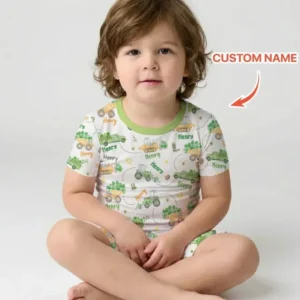Construction St. Patrick's Day Custom Name Bamboo Two Piece Short Sleeve Shorts Pajama Set
