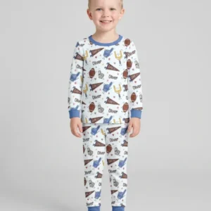 Custom Name Football Game Day Bamboo Two Piece Long Sleeve Pajama Set