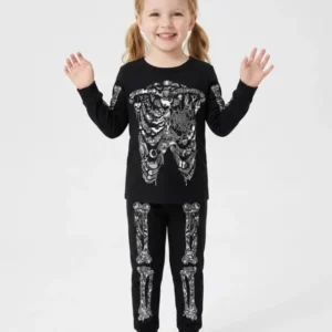 Haunted Halloween Skeleton Bamboo Two Piece Long Sleeve Pajama Set