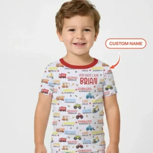 Personalized God Says I Am Little Builder Bamboo Two Piece Short Sleeve Pajama Set