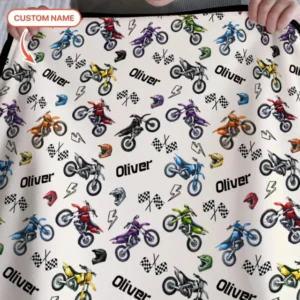 Custom Name Little Dirt Bike Rider Bamboo Blanket