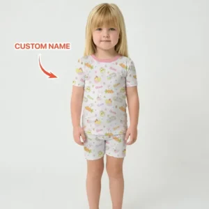 Custom name Happy Easter Bamboo Two Piece Short Sleeve Shorts Pajama Set