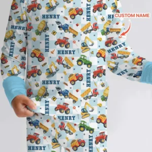 Under Construction Custom Name Bamboo Two Piece Long Sleeve Pajama Set