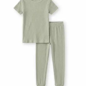 Sweet Sage Ribbed Bamboo Two Piece Short Sleeve Pajama Set