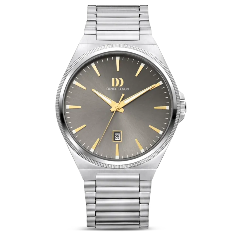 Herrenarmbanduhr Danish Design mit grauem Zifferblatt, Datumsanzeige und Metallarmband