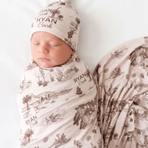 Custom Name Dino Heritage Bamboo Swaddle Blanket