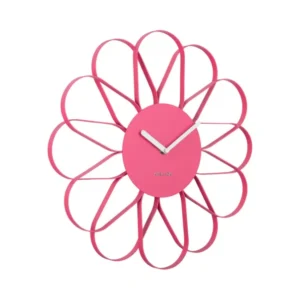 Wanduhr mit Blütenform, pinkes Zifferblatt und Zeigern