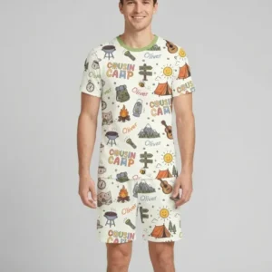 Custom Name Cousin Camp 2026 Bamboo Men Short Sleeve Short Pajama Set