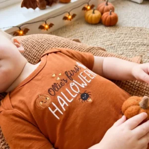 Custom Name First Halloween Embroidered Bamboo Bodysuit