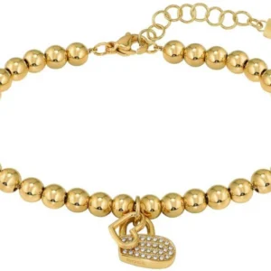 Goldfarbenes Edelstahl-Armband mit Kugelkette und Charm-Anhänger, Verschluss
