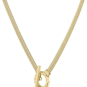 Goldfarbene Fischgrätkette mit Knebelverschluss und Ringdetail am Verschluss