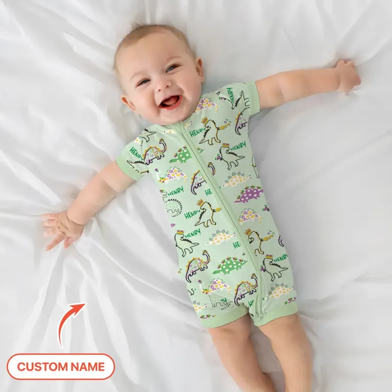 Custom Name Mardi Gras Saurus Bamboo Shorty Zippy