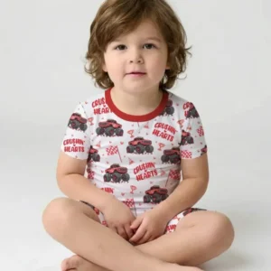 Crushin Hearts Bamboo Two Piece Short Sleeve Shorts Pajama Set