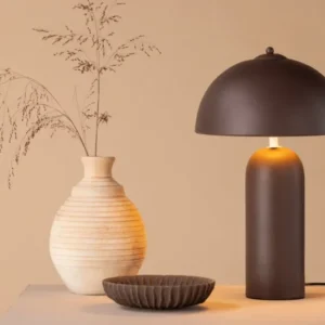 Tischlampe „Terranova“ – Braune Steingefertigte Eleganz mit Rundschirm