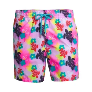 Badeshort MOOREA GRAFFITI TURTLE rose fluo
