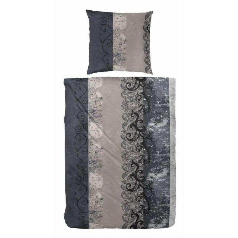 Hahn Edelflanell Bettwäsche #farbe_grau-schwarz