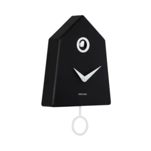 Karlsson Grafico Cuckoo-Wanduhr, schwarze Gehäuseform mit Zeigeruhr und Pendel