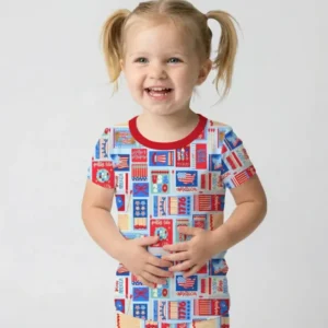 Patriotic Matchbox Family Matching Bamboo Two Piece Short Sleeve Pajama Set
