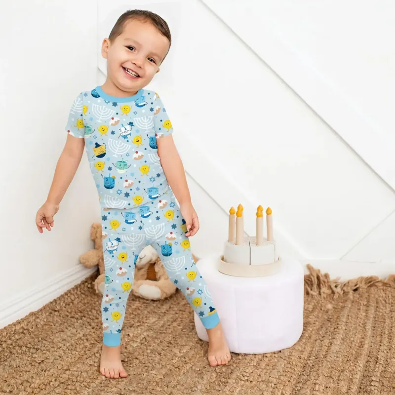 Hanukkah Little Dreidel Family Bamboo Two Piece Short Sleeve Pajama Set