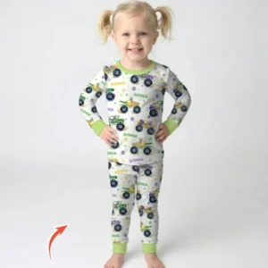 Custom Name Mardi Gras Monster Trucks Bamboo Two Piece Long Sleeve Pajama Set
