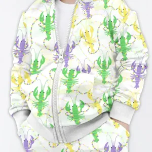 Mardi Gras Crawfish Family Matching Bamboo Zip Hoodie