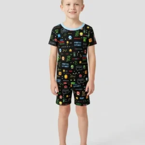 Pixel Game Lover Matching Bamboo Two Piece Short Sleeve Shorts Pajama Set