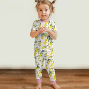 Mediterranean Lemons Family Matching Bamboo Two Piece Short Sleeve Pajama Set