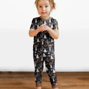 Retro Halloween Whimsy Bamboo Two Piece Short Sleeve Pajama Set