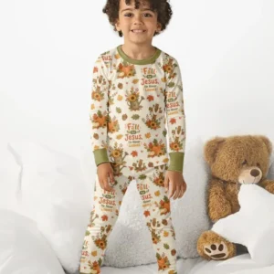 Fall For Jesus He Never Leaves Bamboo Two Piece Long Sleeve Pajama Set