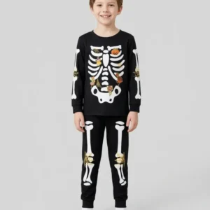 Halloween Skeleton Candy Bamboo Two Piece Long Sleeve Pajama Set