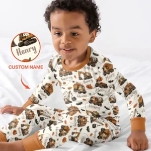 Spooky Trucks Custom Name Bamboo Two Piece Long Sleeve Pajama Set