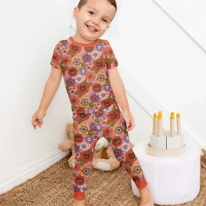 70s Halloween Floral Bamboo Two Piece Short Sleeve Pajama Set