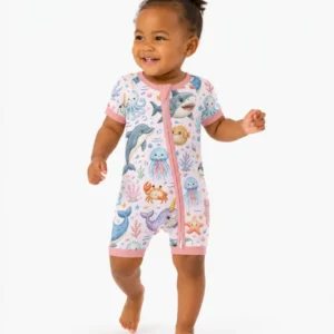 Cute Ocean Animals Bamboo Shorty Zippy