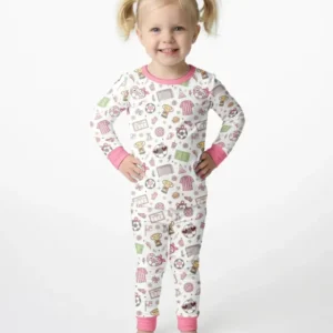 Pink Girly Soccer Coquette Bamboo Two Piece Long Sleeve Pajama Set