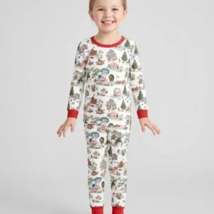 Christmas Village Winter Holiday Bamboo Two Piece Long Sleeve Pajama Set