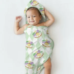 Mardi Gras Donut Hooded Bamboo Towel Set