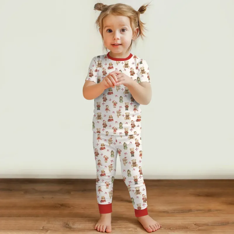 Christmas Teddy Bears Bamboo Two Piece Short Sleeve Pajama Set