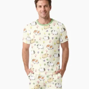 Guinea Pig Garden Bamboo Men Short Sleeve Short Pajama Set