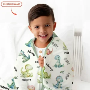 Dinosaur Custom Name Bamboo Blanket