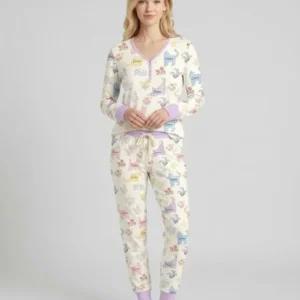Gingham Cats Custom Name Bamboo Women Pajama Set