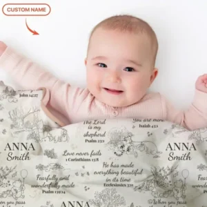 Classic Bear Bible Verse Custom Name Bamboo Blanket