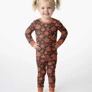 Retro Halloween Pumpkins Bamboo Two Piece Long Sleeve Pajama Set