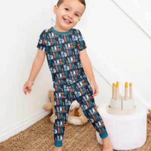 Retro Halloween Cat Bamboo Two Piece Short Sleeve Pajama Set
