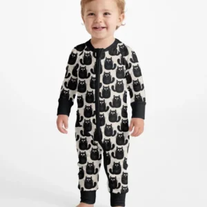 Moody Black Cats in Black and White Bamboo Convertible Zippy