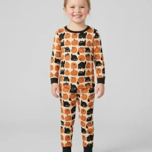 Black Cat Pumpkins Bamboo Two Piece Long Sleeve Pajama Set